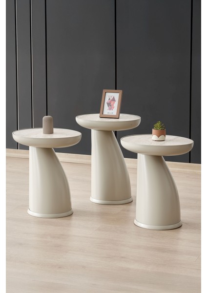 Elips 3'lü Sehpa,yan Sehpa,zigon Sehpa - Kumtaşı (Açık Bej) & Traverten Desenli Tabla modelleri