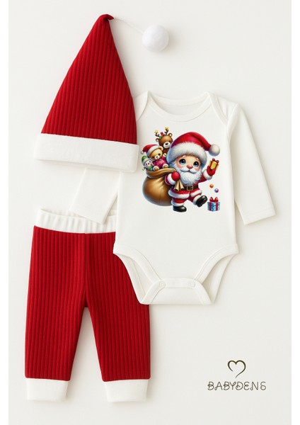 Bebek Yılbaşı Noel Kıyafeti 3’lü Set ,santa Baskılı Uzun Kollu Body, Kırmızı Fitilli Pantolon,şapka fiyatları