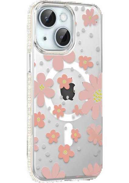 Apple iPhone 14 Floral Magsafe Kapak - PEMBE-(5796) - TGR6147-8923