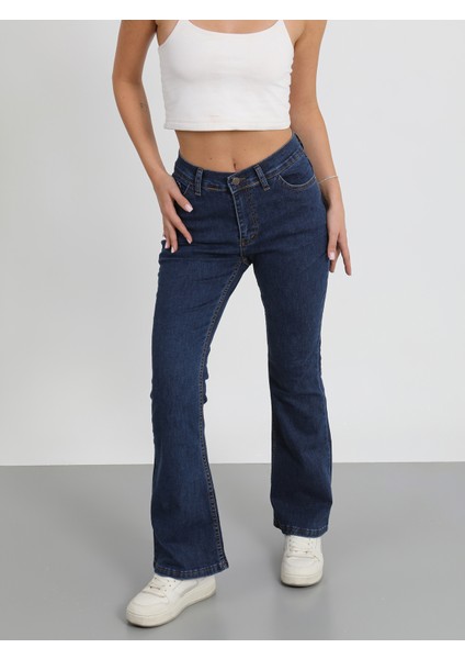 Lacivert Ispanyol Paça Pantolon