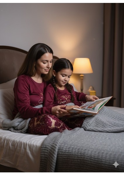 Anne Kız Pijama Takımı Yılbaşı Temalı Fransız Kadife Ekstra Yumuşak Rahat fırsatları