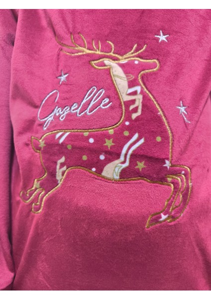 Anne Kız Pijama Takımı Yılbaşı Temalı Fransız Kadife Ekstra Yumuşak Rahat