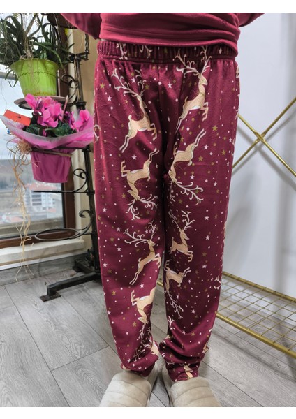 Anne Kız Pijama Takımı Yılbaşı Temalı Fransız Kadife Ekstra Yumuşak Rahat