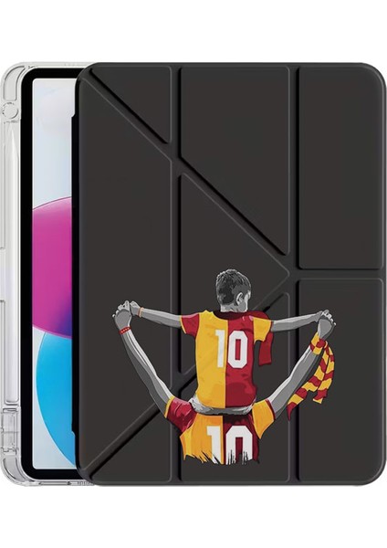 iPad Pro 12.9 Inch 2022 M2 Kılıf Uvbaskılı Uyku Modlu Kalem Bölmeli Standlı Sarı Kırmızı