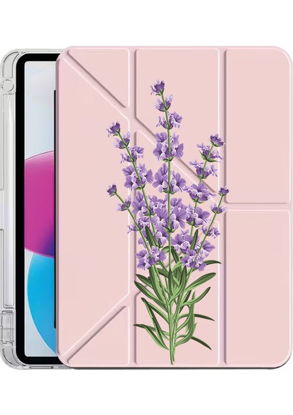 iPad Pro 11 2024 Kılıf Baskılı Uyku Modlu Kalem Bölmeli Standlı Lavanta