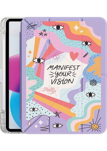 iPad Pro 11 2024 Kılıf Baskılı Uyku Modlu Kalem Bölmeli Standlı Manifest