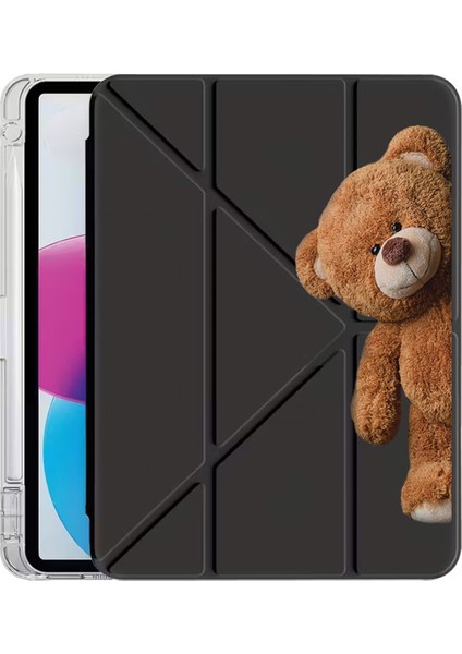 iPad Pro 13" (M5) Kılıf Desenli Uyku Modlu Kalem Bölmeli Standlı Peluş Ayıcık