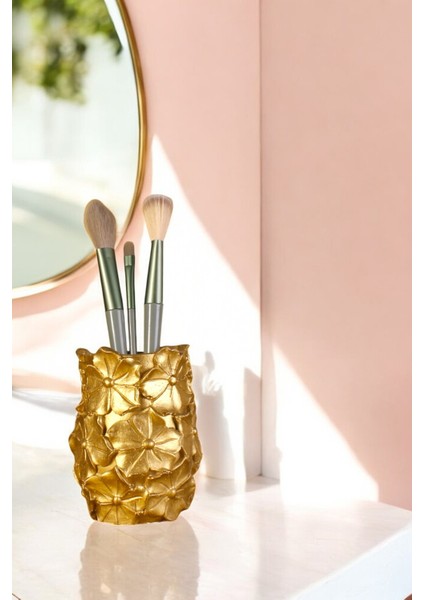 Şık Altın Renkli Makyaj Organizer ve Fırçalığı, Düzenleyici