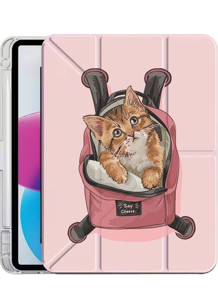 iPad Pro 11 2024 Kılıf Baskılı Uyku Modlu Kalem Bölmeli Standlı Kedi Tatilde