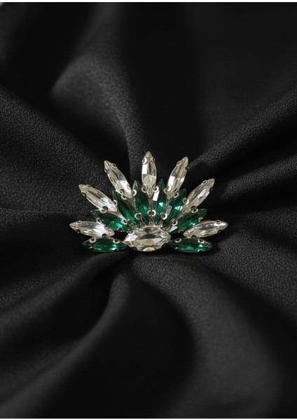 Bros Zümrüt Taç Yaprağı Parlak Taşlı Broş