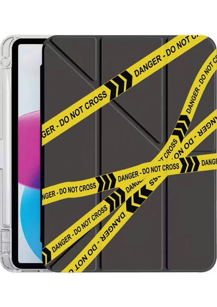 iPad 10.2 (8.nesil) Kılıf Desenli Uyku Modlu Kalem Bölmeli Standlı Do Not Cross