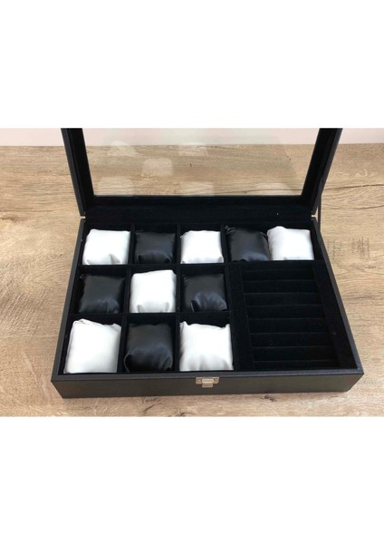 El Yapımı Deri Kaplı Cam Kapaklı Takı Saklama Kutusu