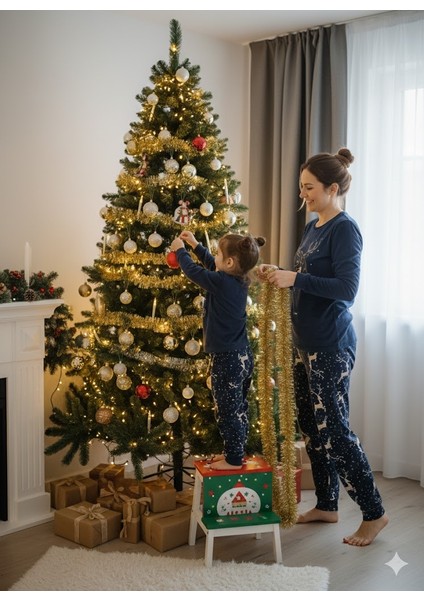 Anne Kız Pijama Takımı Yılbaşı Temalı Fransız Kadife Ekstra Yumuşak Rahat fiyatları