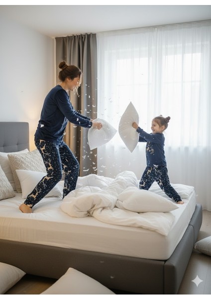 Anne Kız Pijama Takımı Yılbaşı Temalı Fransız Kadife Ekstra Yumuşak Rahat modelleri