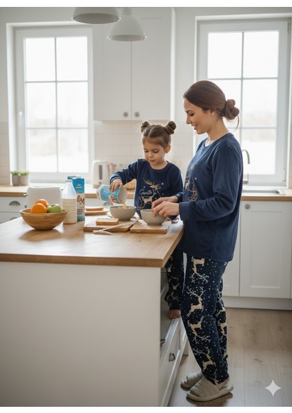 Anne Kız Pijama Takımı Yılbaşı Temalı Fransız Kadife Ekstra Yumuşak Rahat fırsatları
