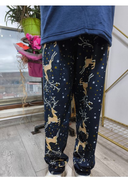 Anne Kız Pijama Takımı Yılbaşı Temalı Fransız Kadife Ekstra Yumuşak Rahat