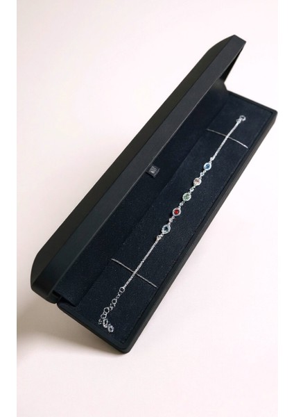 ANKAMUCEVHERAT Işıklı Kutuda 925 Ayar Gümüş Damla Bileklik Kadın (Çok Renkli)