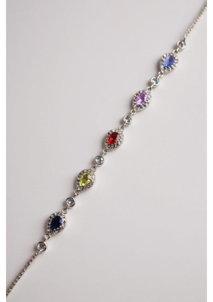 ANKAMUCEVHERAT Işıklı Kutuda 925 Ayar Gümüş Damla Bileklik Kadın (Çok Renkli) fiyatları