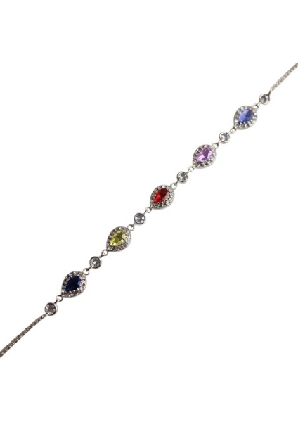 ANKAMUCEVHERAT Işıklı Kutuda 925 Ayar Gümüş Damla Bileklik Kadın (Çok Renkli) modelleri