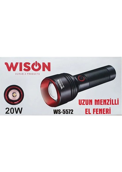 Wison WS-5572 20W Uzun Menzilli Şarjlı Metal El Feneri (5422) indirimleri