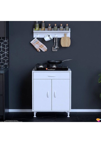 Mono Duvara Monte 60 cm Baharat Raflı Ocak Altı Dolap 60X88X48 cm Tüp Bölmeli Mutfak Ünitesi fırsatları