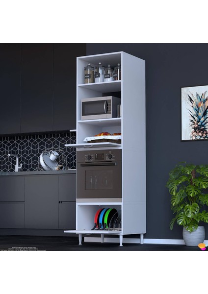 Viramo Mikrodalga/ankastre Fırın Dolabı Çoklu Bölmelerle Depolama Alanlı 60X217X56 cm Modüler Dolap indirimleri