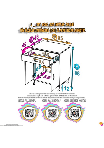 Nehir 65 cm Mutfak Dolabı Çok Amaçlı Ankastre Set Ocak Dolabı 65X88X48 cm Raflı 2 Bölmeli Dolap fiyatları