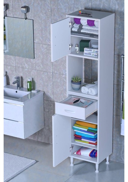 Vero 5 Bölmeli 35 cm Genişlikte Dolap Çok Amaçlı Kullanım Banyo Dolapı 35X173X32,5 cm Dolap