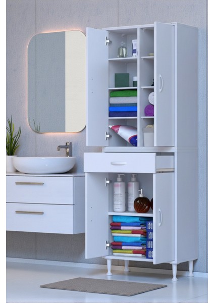 Nexa Modüler Dolap 55 cm Banyo/mutfak Dolabı Extra Kullanım Alanlı 55X173X32,5 cm Beyaz Dolap