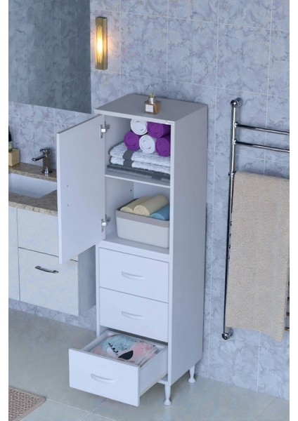 Alia Çok Kullanışlı Dolap G:35 cm Üst Bölme Kapaklı Alt Bölme Çekmeceli 35X138X32,5 cm Modüler Dolap