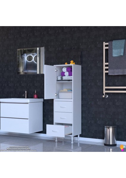 Alia Çok Kullanışlı Dolap G:35 cm Üst Bölme Kapaklı Alt Bölme Çekmeceli 35X138X32,5 cm Modüler Dolap modelleri