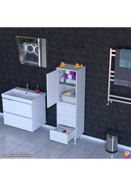 Alia Çok Kullanışlı Dolap G:35 cm Üst Bölme Kapaklı Alt Bölme Çekmeceli 35X138X32,5 cm Modüler Dolap indirimleri