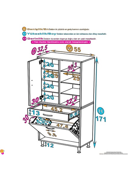 Reli Dolap Beyaz Çok Kullanımlı 55 cm Eninde Banyo Dolabı 55X171X32,5 cm 2 Kapak 6 Raf Dolap fiyatları