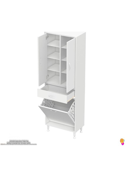 Reli Dolap Beyaz Çok Kullanımlı 55 cm Eninde Banyo Dolabı 55X171X32,5 cm 2 Kapak 6 Raf Dolap