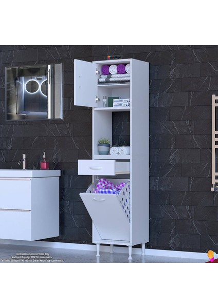 Seris Sepetli ve Çekmeceli Banyo Dolabı G:35 cm Çok Amaçlı Beyaz Düzenleyici 35X173X32,5 cm Dolap indirimleri