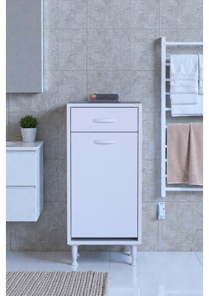 Asil 40 cm Kirli Çamaşır Sepetli Banyo Dolabı 1 Çekmeceli Mutfak Çok Amaçlı Dolap 40X88X32,5 cm