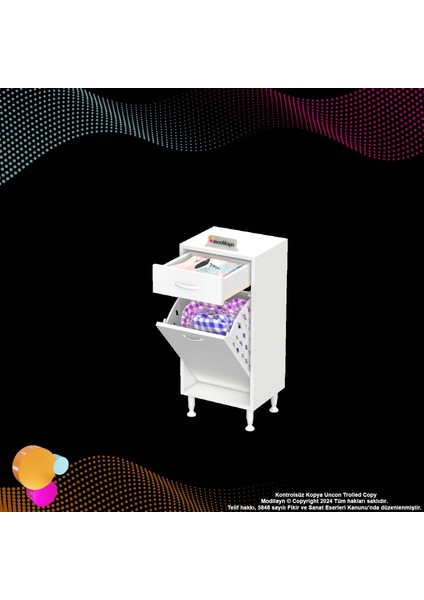 Asil 40 cm Kirli Çamaşır Sepetli Banyo Dolabı 1 Çekmeceli Mutfak Çok Amaçlı Dolap 40X88X32,5 cm