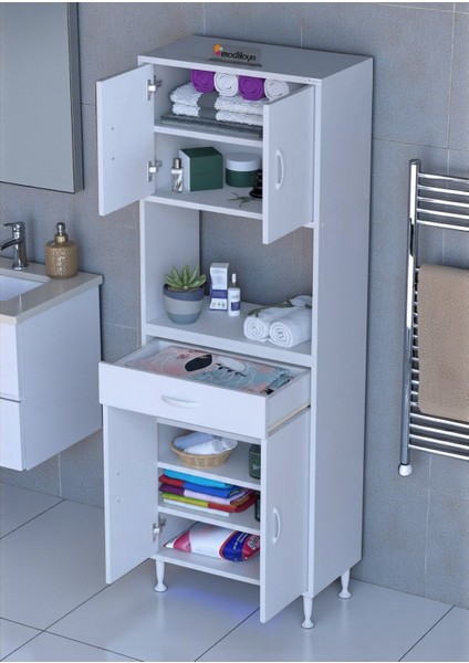 Lora Beyaz Dolap 55 cm Genişliği ve 173 cm Yüksekliği Ile Dikey Depolama Ünitesi 55X173X32,5 cm