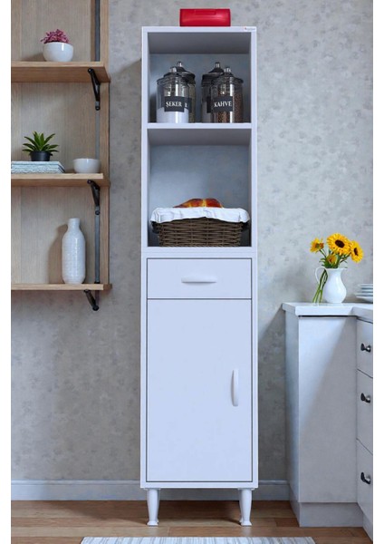 Lunera G:35 cm Beyaz Mutfak Dolabı Çok Amaçlı Açık Bölmeli Fırın Mutfak Dolabı 35X163,4X32,5 cm