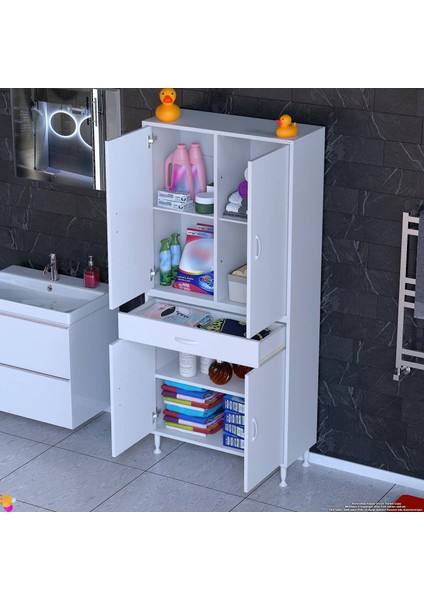 Luma Kapaklı & Çekmeceli Banyo Dolabı 75 cm Genişlikte Beyaz Dolap 75X173X32,5 cm Depolama Dolabı indirimleri