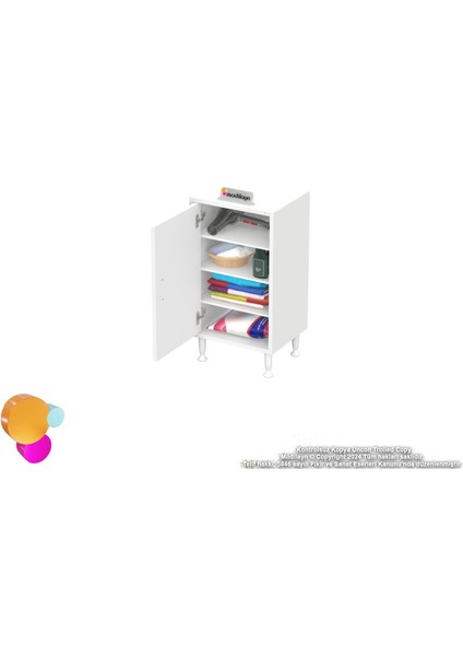 Nirat 35 cm 4 Bölmeli Beyaz Banyo Mutfak Dolabı 3 Raflı Kapaklı Çok Amaçlı Dolap 35X75X32,5 cm