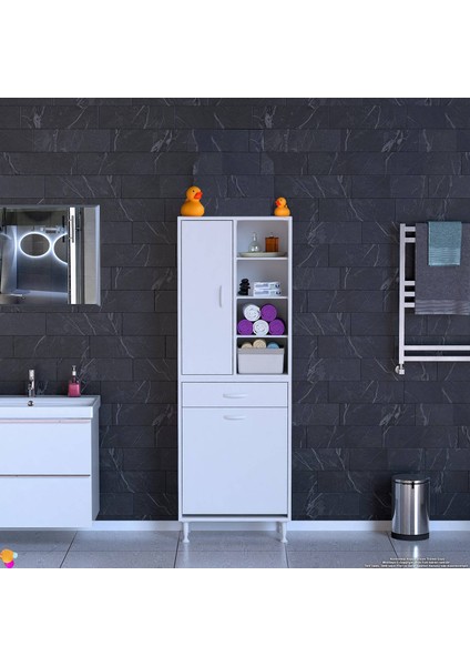 Rule Sepetli Banyo/mutfak Dolabı 65 cm Genişliğe Sahip 65X171X32,5 cm Bir Sepetli Beyaz Dolap fırsatları