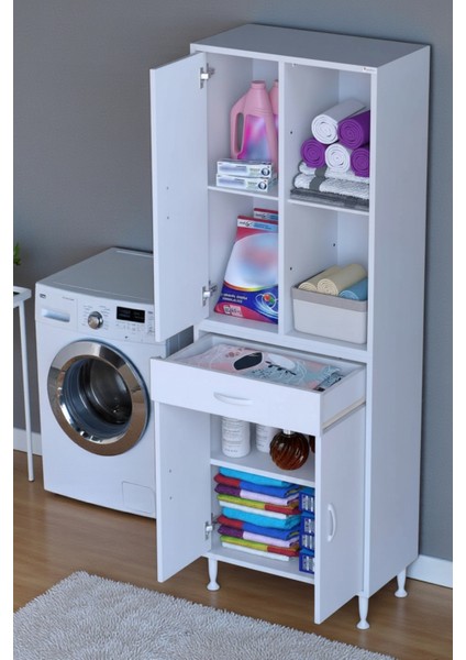 Vellum Beyaz Dolap 60X173X32,5 cm Ebatlarında Çok Fonksiyonlu 60 cm Genişlikte Banyo Dolabı