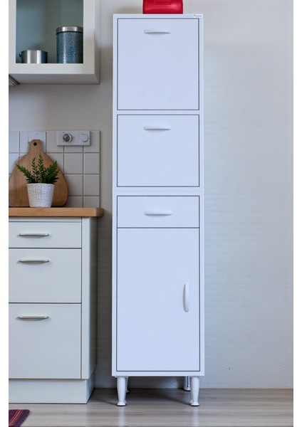 Solaira 35 cm Genişlik Kapaklı Mutfak Dolabı 3 Kapaklı, Çekmeceli Çok Amaçlı Mutfak/banyo Dolabı