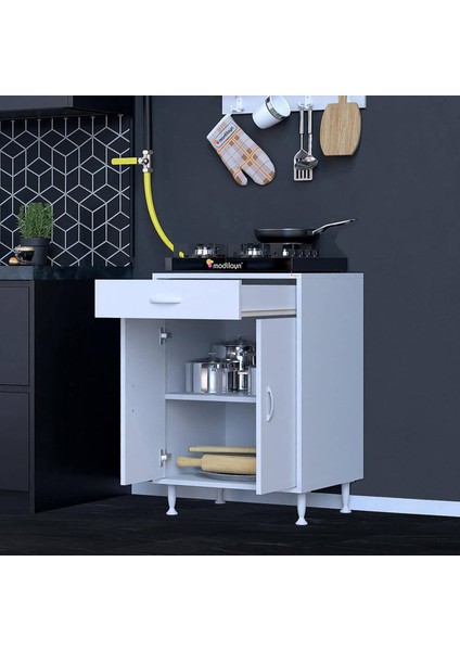 Valya Çekmeceli Beyaz 65 cm Genişlikte Mutfak Dolabı Ocak Alanlı 2 Bölmeli 65X88X56 cm Dolap modelleri