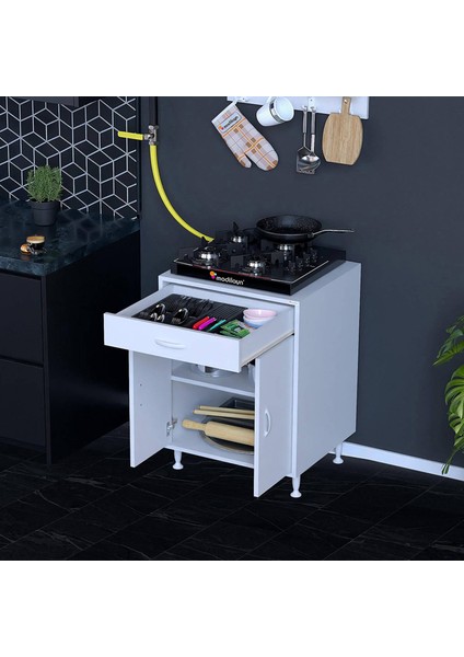 Valya Çekmeceli Beyaz 65 cm Genişlikte Mutfak Dolabı Ocak Alanlı 2 Bölmeli 65X88X56 cm Dolap