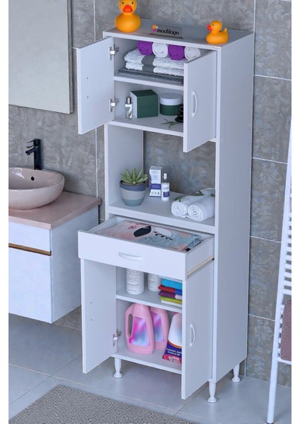 Nordi 4 Kapak 2 Raflı Beyaz Dolap 55X173X32,5 cm Çekmeceli Çok Amaçlı Banyo/mutfak Dolabı