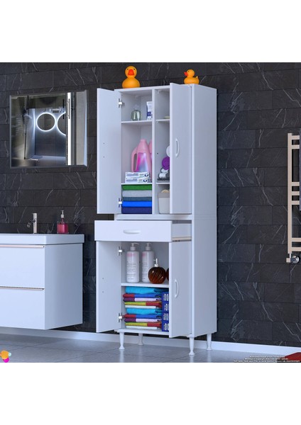 Line Beyaz 55 cm Banyo Dolabı Çok Bölmeli Banyo Düzenleyici Dolap 4 Kapaklı 4 Raflı 55X173X32,5 cm modelleri