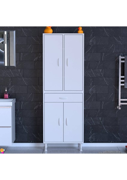 Line Beyaz 55 cm Banyo Dolabı Çok Bölmeli Banyo Düzenleyici Dolap 4 Kapaklı 4 Raflı 55X173X32,5 cm fırsatları