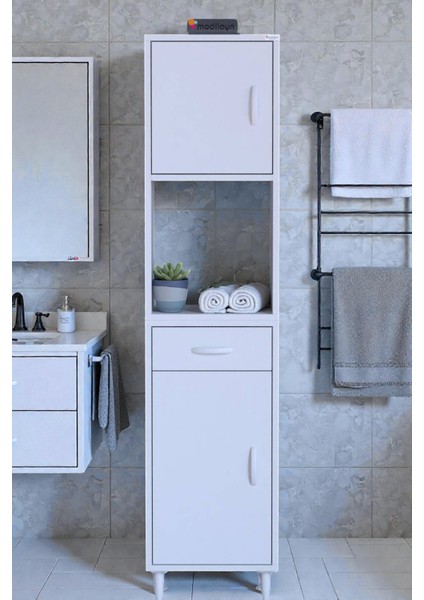 Leno Tek Kapaklı 45 cm Düzenleyici Dolap Banyo/mutfak Dolabı 45X173X32,5 cm Beyaz Dolap